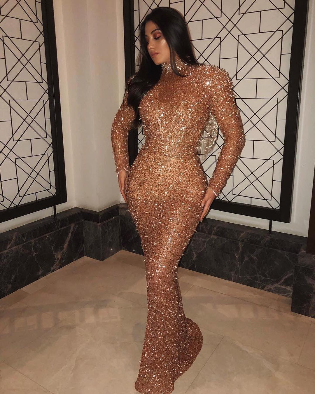 Women's Casual Golden Backless Long Sleeves Dress