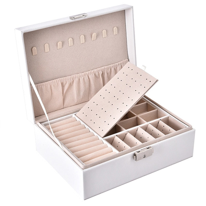 WE Leather Jewelry Box for Women Gifts Box Necklace Earring Ring Jewelry Organizer Storage Joyeros Organizador