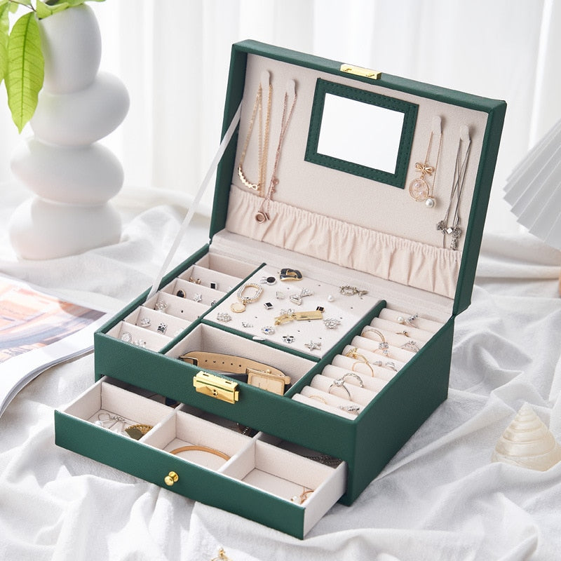 WE Leather Jewelry Box for Women Gifts Box Necklace Earring Ring Jewelry Organizer Storage Joyeros Organizador
