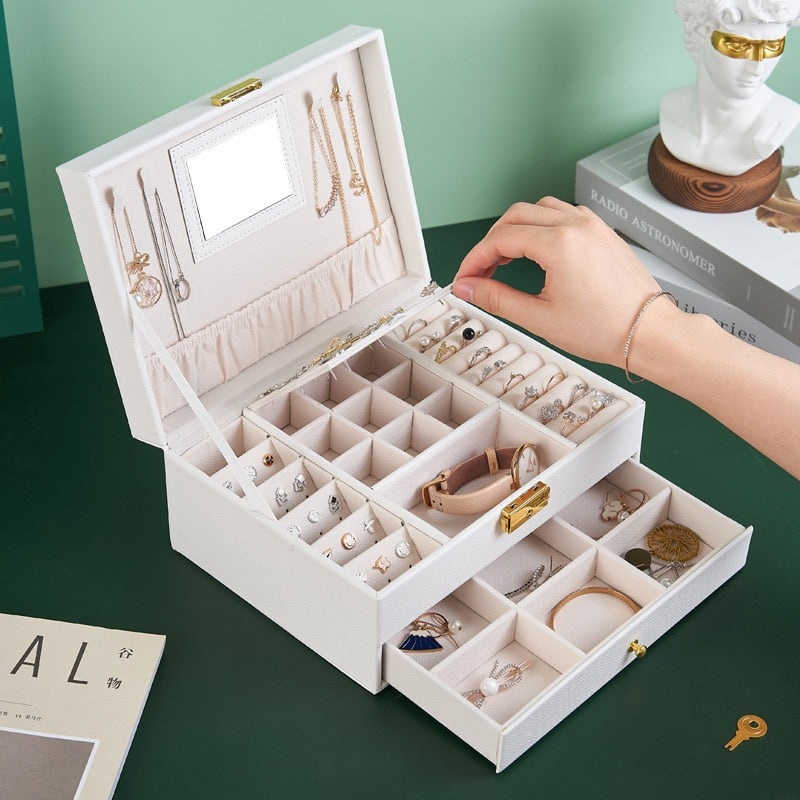 WE Leather Jewelry Box for Women Gifts Box Necklace Earring Ring Jewelry Organizer Storage Joyeros Organizador