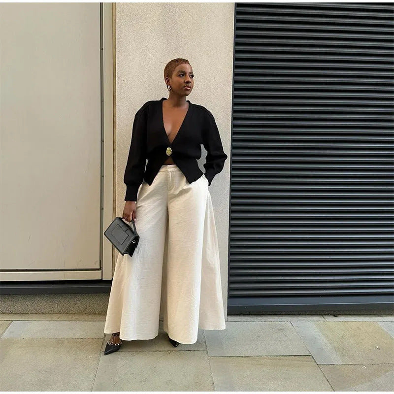 New V-neck Button Cardigan Fashion Knitted Sweater Top For Women