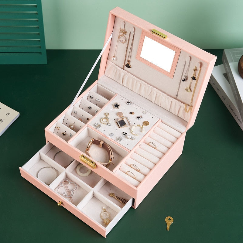 WE Leather Jewelry Box for Women Gifts Box Necklace Earring Ring Jewelry Organizer Storage Joyeros Organizador