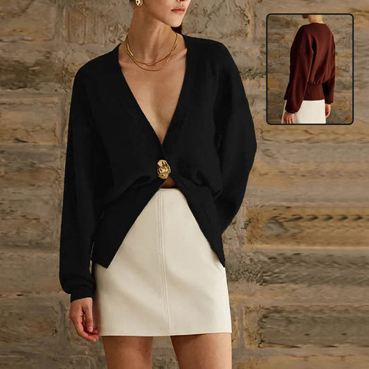 New V-neck Button Cardigan Fashion Knitted Sweater Top For Women