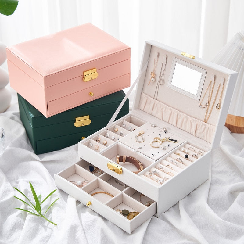 WE Leather Jewelry Box for Women Gifts Box Necklace Earring Ring Jewelry Organizer Storage Joyeros Organizador