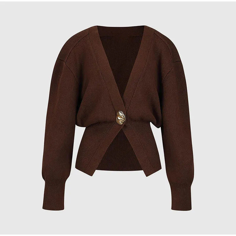New V-neck Button Cardigan Fashion Knitted Sweater Top For Women