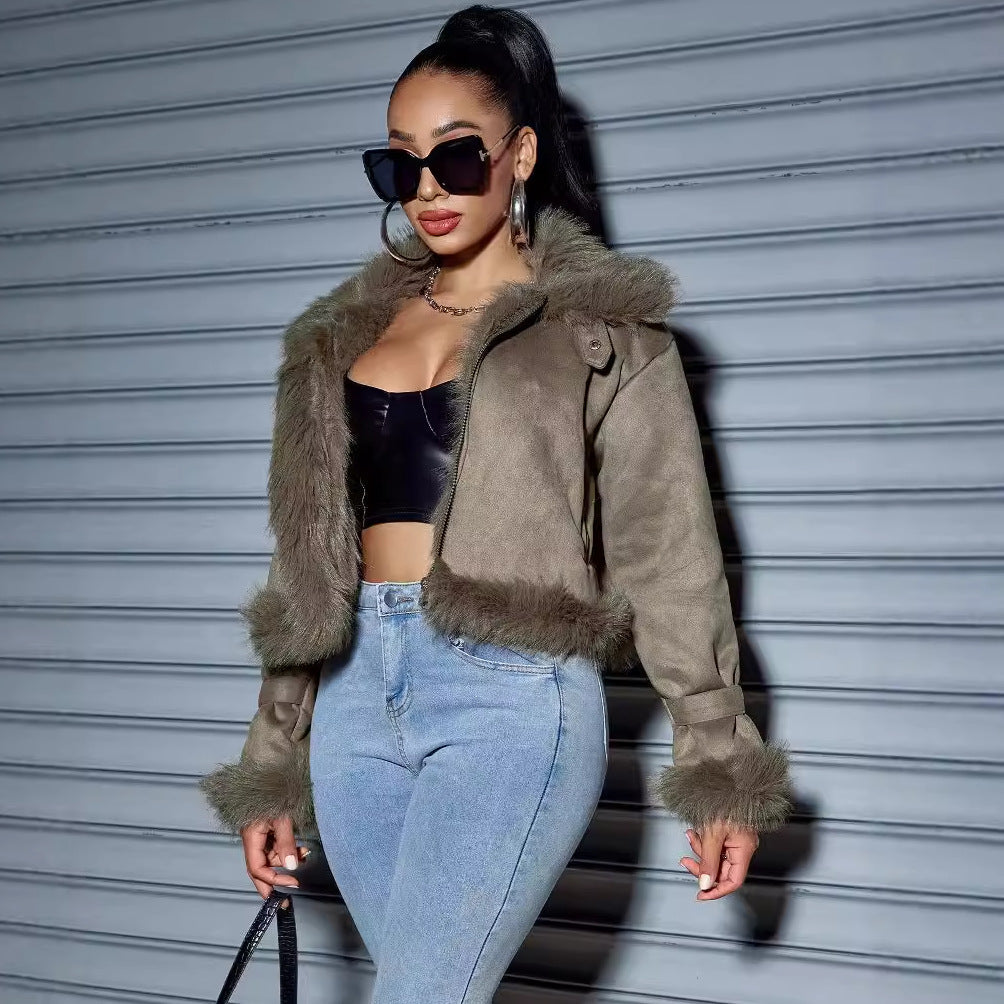 Women's Suede Short Coat – Faux Leather Fall & Winter Streetwear