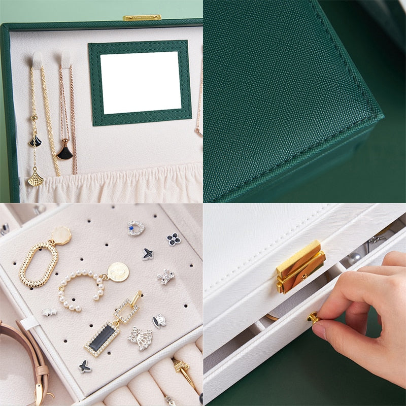 WE Leather Jewelry Box for Women Gifts Box Necklace Earring Ring Jewelry Organizer Storage Joyeros Organizador