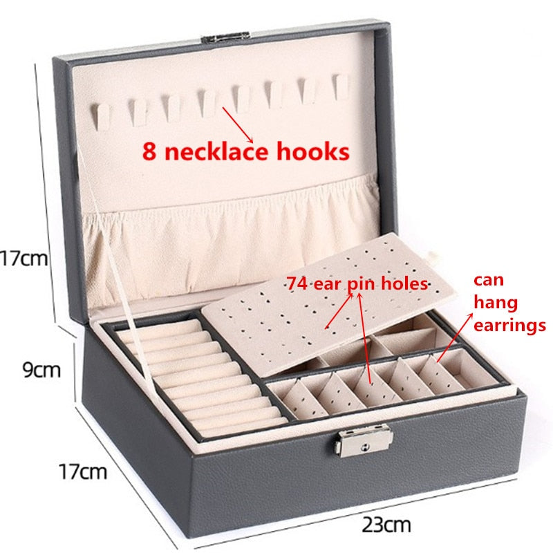WE Leather Jewelry Box for Women Gifts Box Necklace Earring Ring Jewelry Organizer Storage Joyeros Organizador