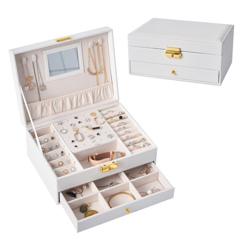 WE Leather Jewelry Box for Women Gifts Box Necklace Earring Ring Jewelry Organizer Storage Joyeros Organizador