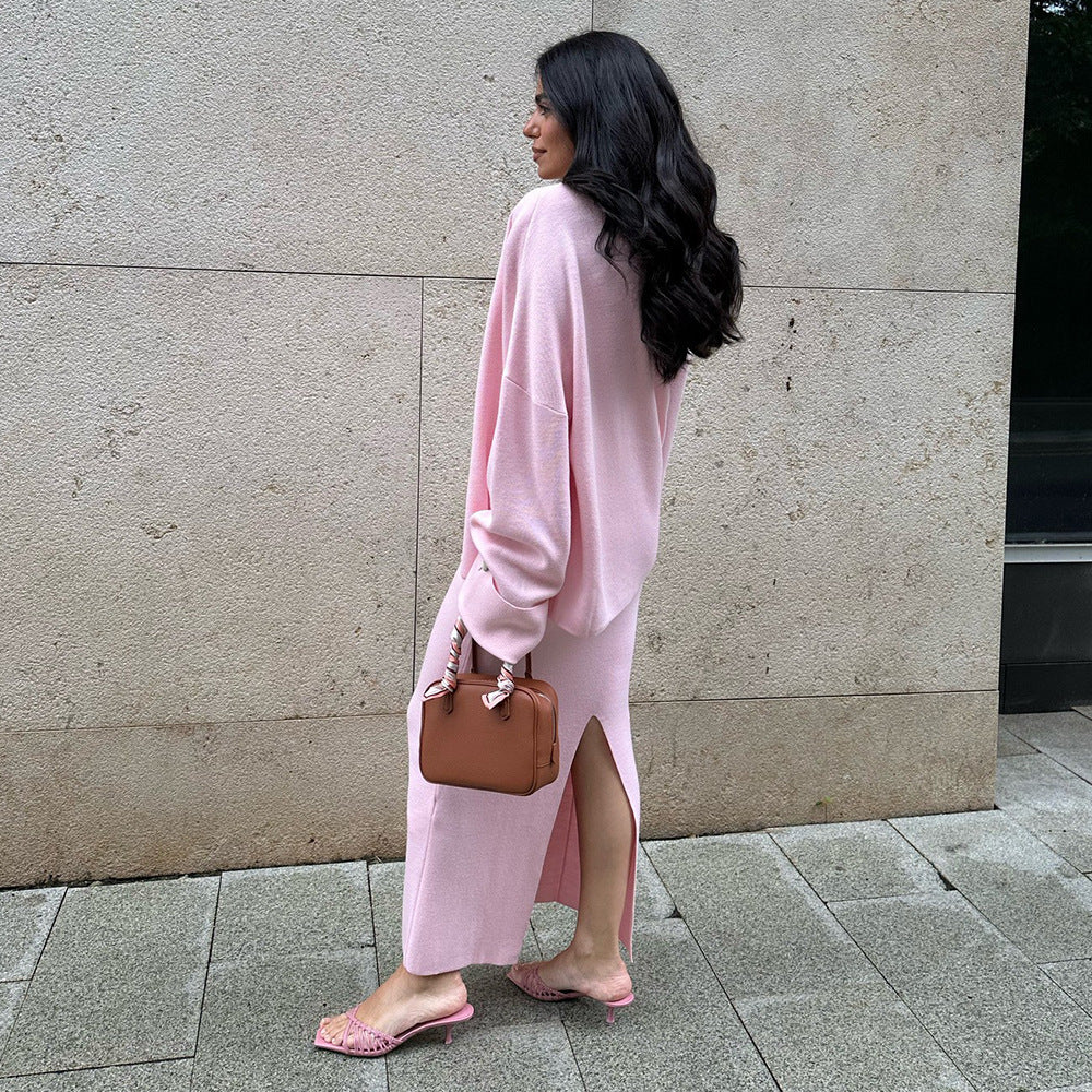 Knitted Long Sleeve Cardigan Camisole Skirt Set Women Autumn Winter