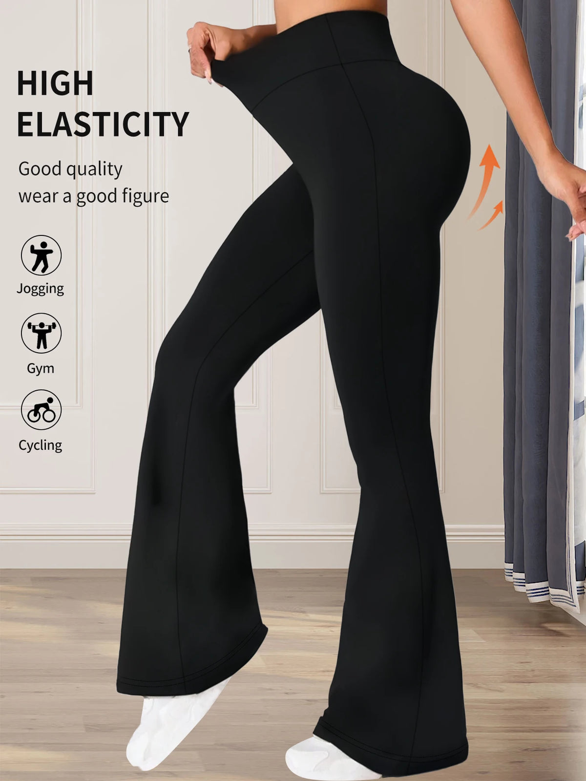 Women's spring and summer high waisted tight fitting flared pants,