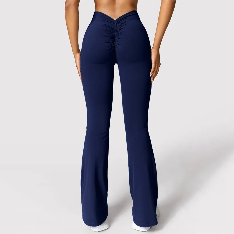 Fashion Micro Horn Leggings Women V-back Waist Sports Pants High Waist