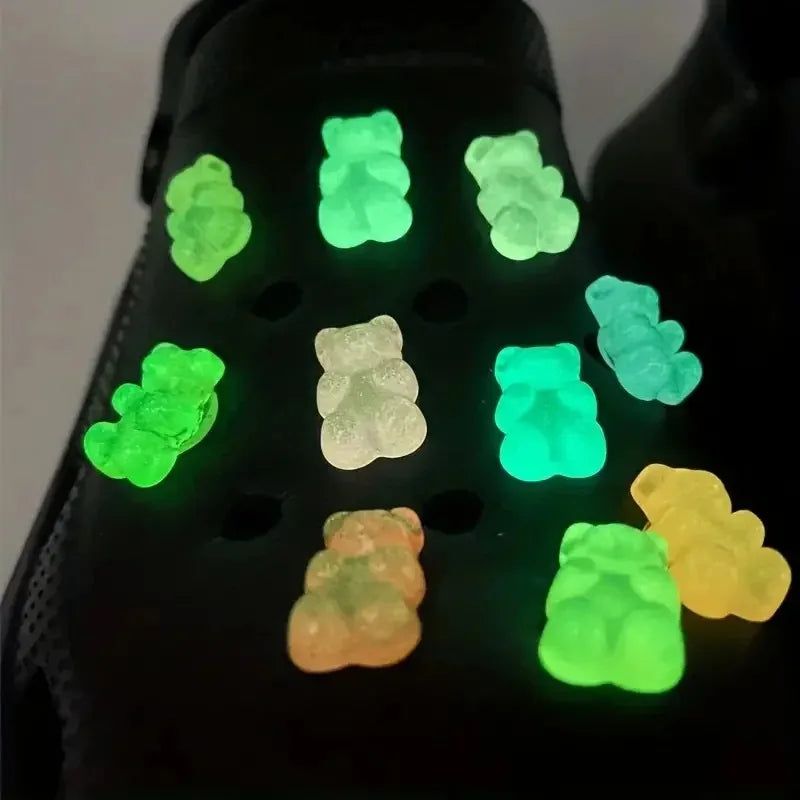 10/20pcs Glow in The Dark Cute Bear Shoe Charms-Luminous DIY Sneaker