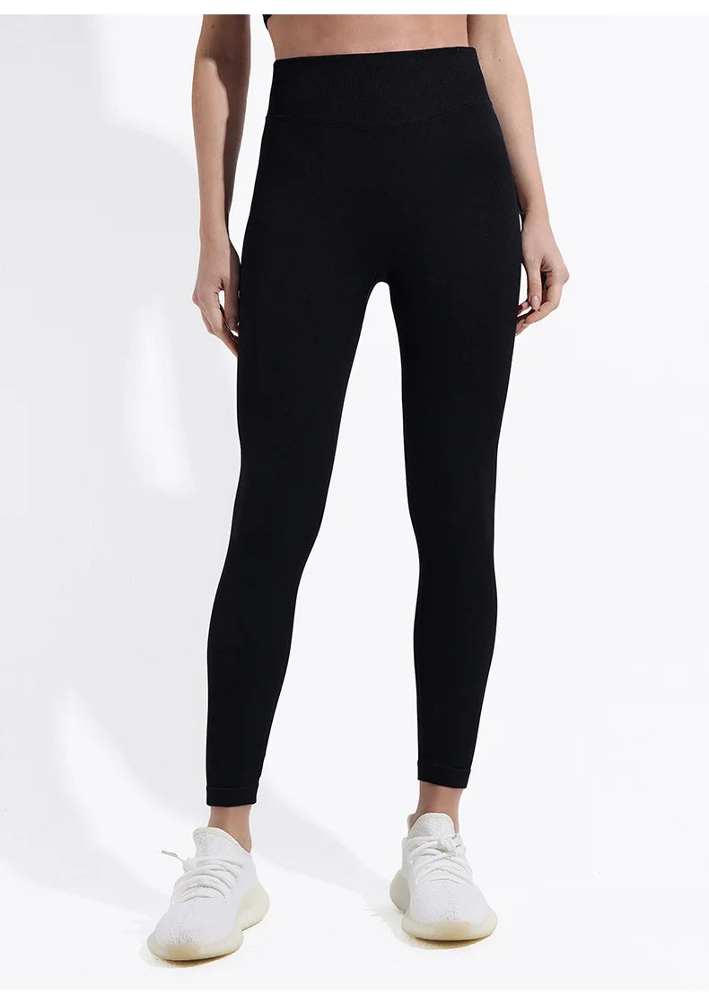 Women Three Waist Gym Yoga Pants High Waist Peach Buttocks Solid Color
