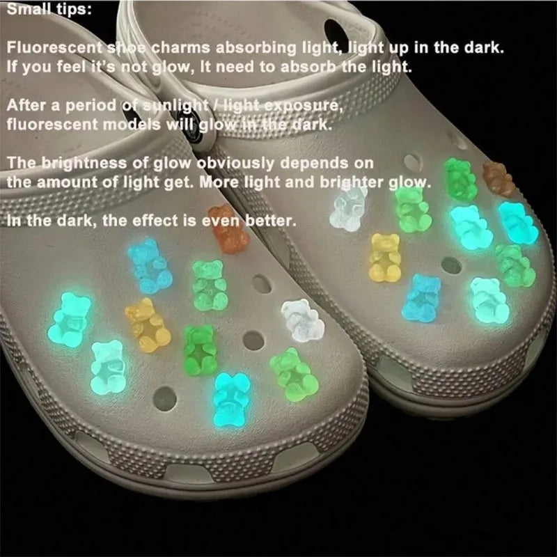 10/20pcs Glow in The Dark Cute Bear Shoe Charms-Luminous DIY Sneaker
