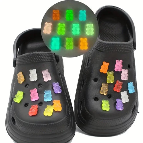 10/20pcs Glow in The Dark Cute Bear Shoe Charms-Luminous DIY Sneaker