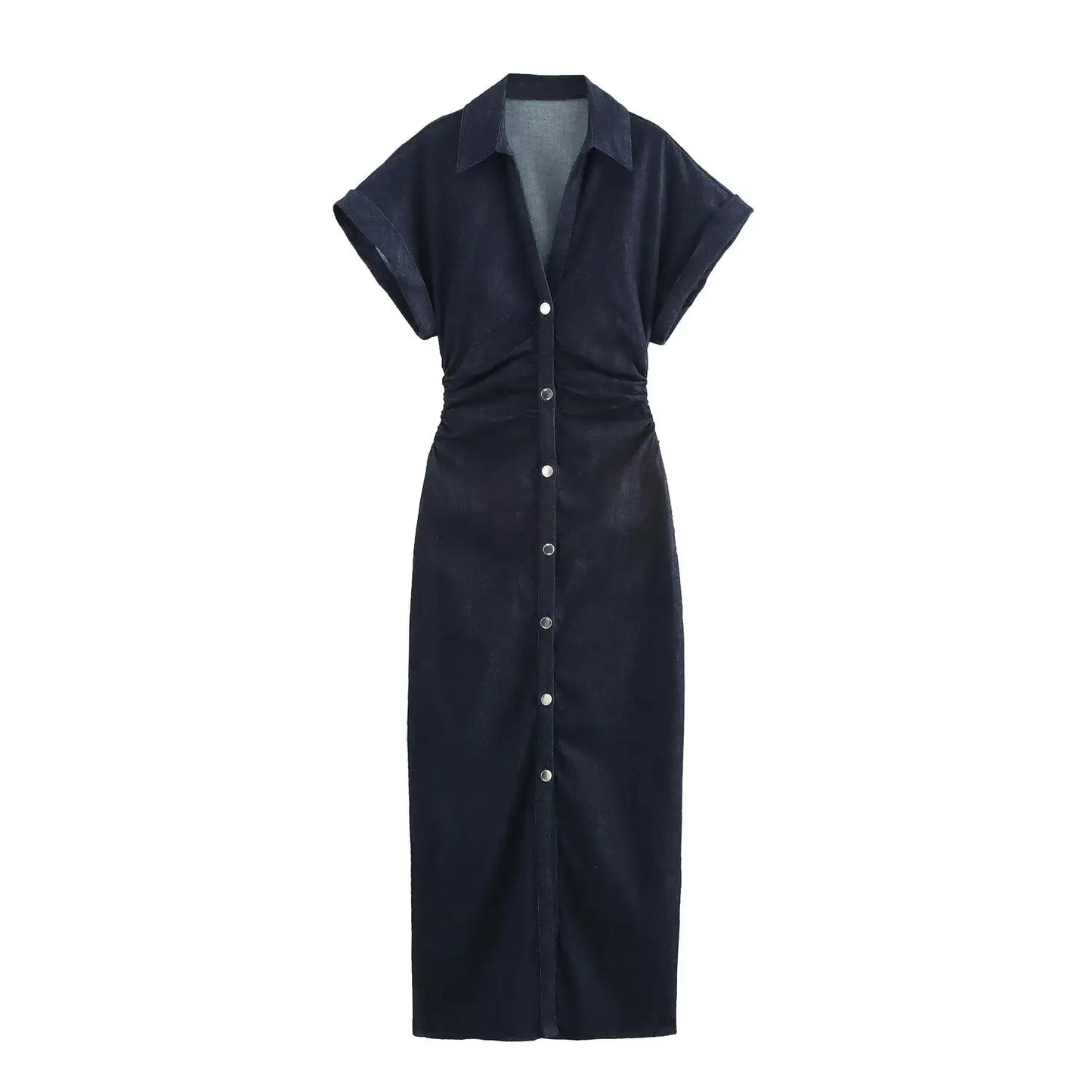 ETJ 2025 traf Spring New 1975 series denim MIDI dress with lapel side