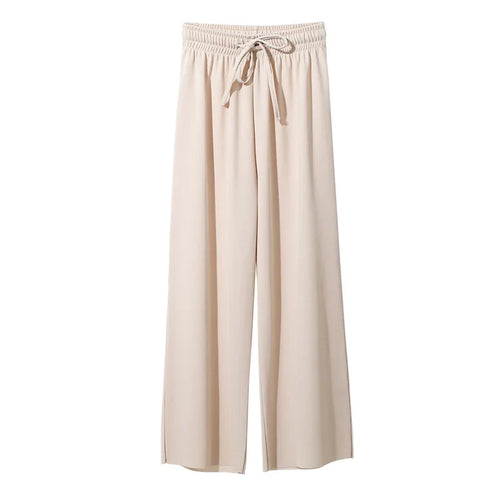 Women Ankle-Length Wide Leg Pants Casual Summer Solid Elastic Waist