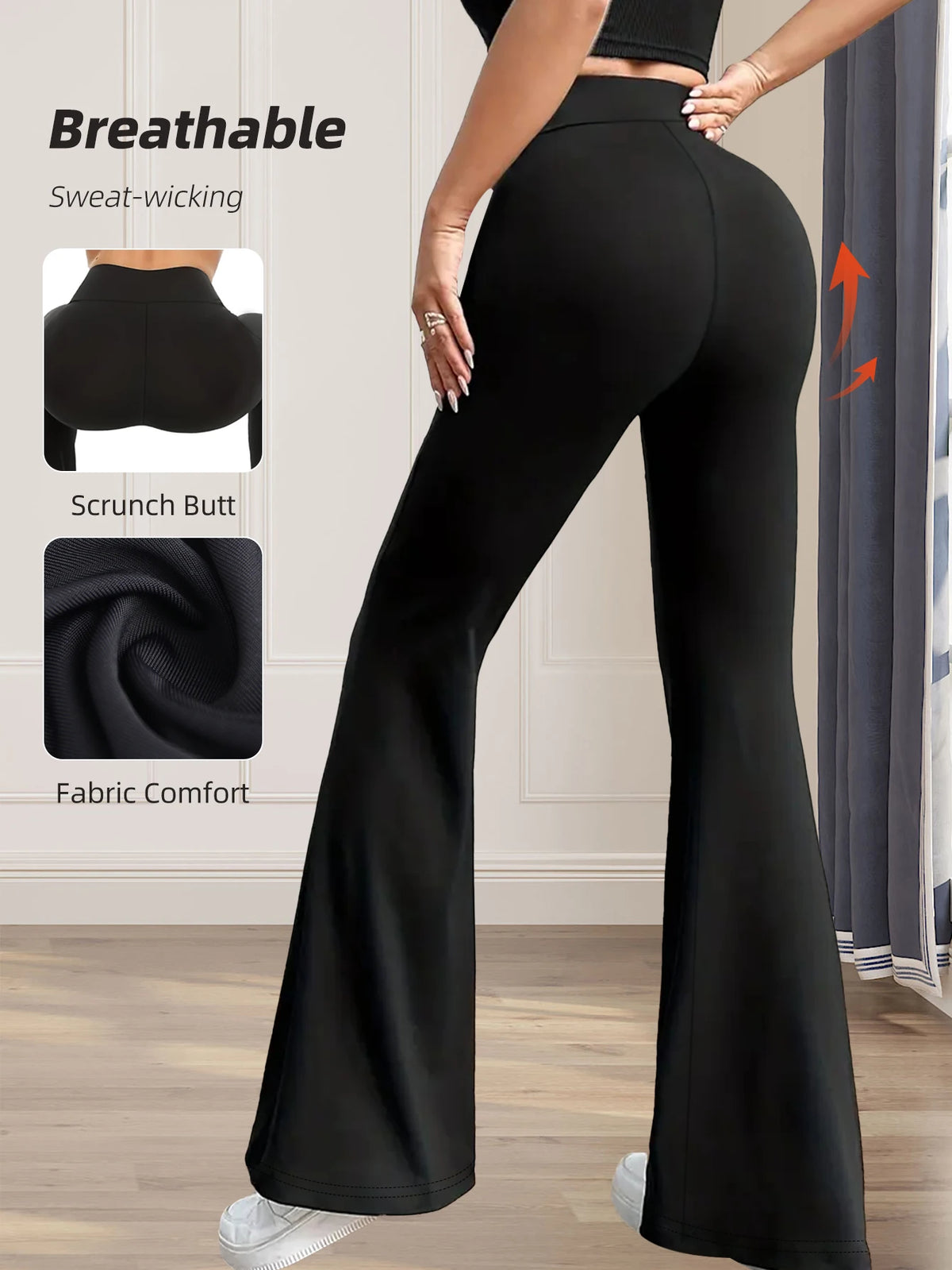 Women's spring and summer high waisted tight fitting flared pants,