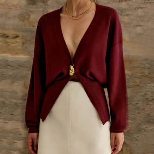 New V-neck Button Cardigan Fashion Knitted Sweater Top For Women