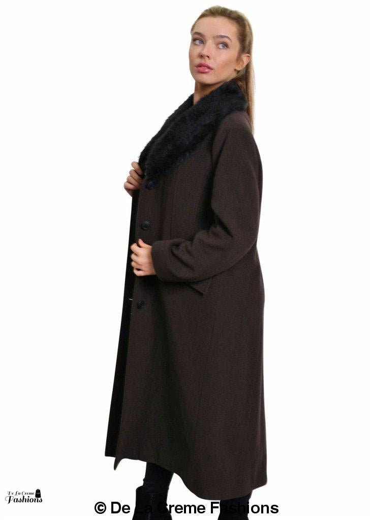 Oversized Faux Fur Collar Long Coat (642-FUR)
