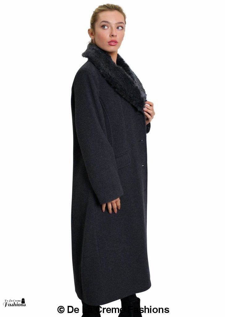 Oversized Faux Fur Collar Long Coat (642-FUR)