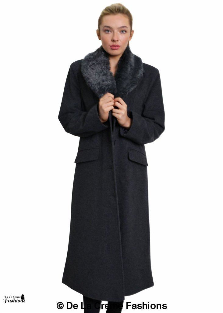 Oversized Faux Fur Collar Long Coat (642-FUR)