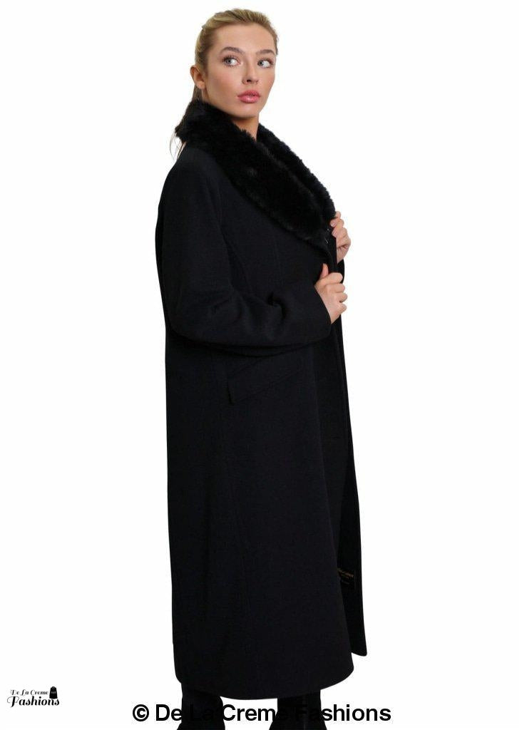 Oversized Faux Fur Collar Long Coat (642-FUR)