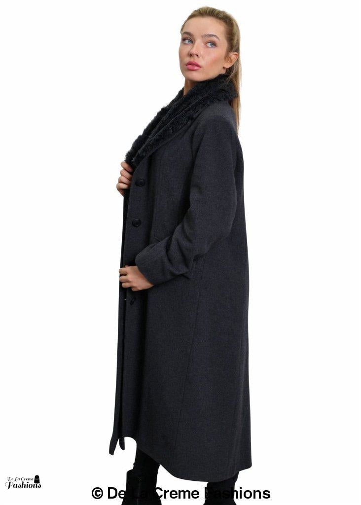 Oversized Faux Fur Collar Long Coat (642-FUR)