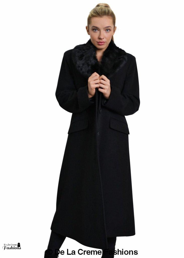 Oversized Faux Fur Collar Long Coat (642-FUR)