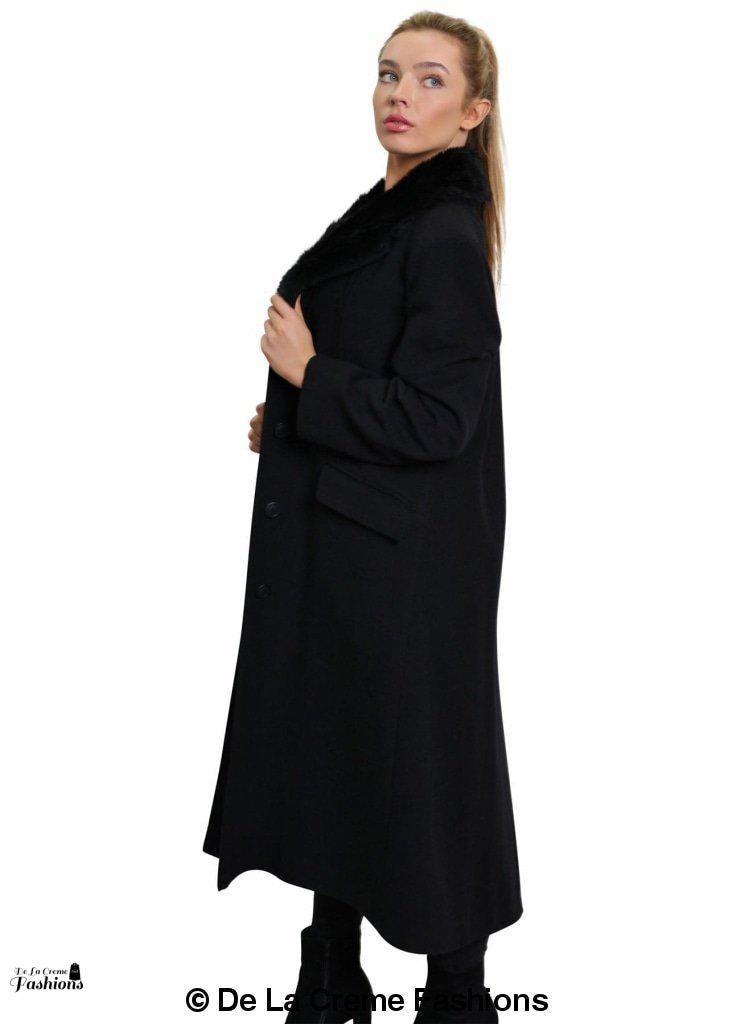 Oversized Faux Fur Collar Long Coat (642-FUR)