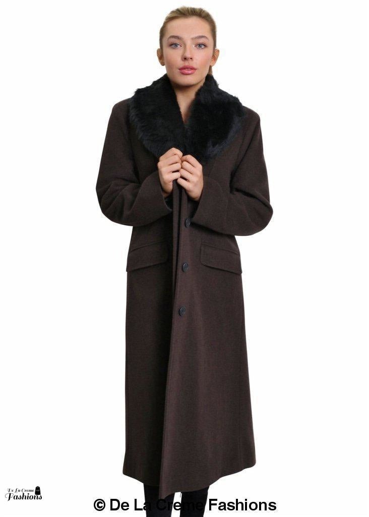 Oversized Faux Fur Collar Long Coat (642-FUR)