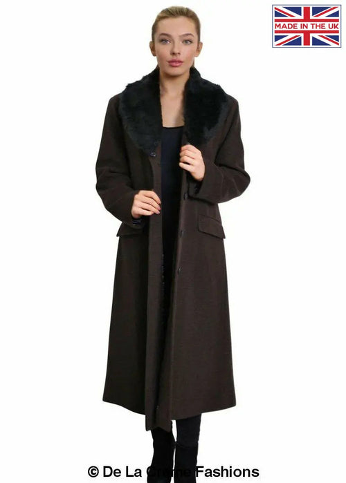 Oversized Faux Fur Collar Long Coat (642-FUR)