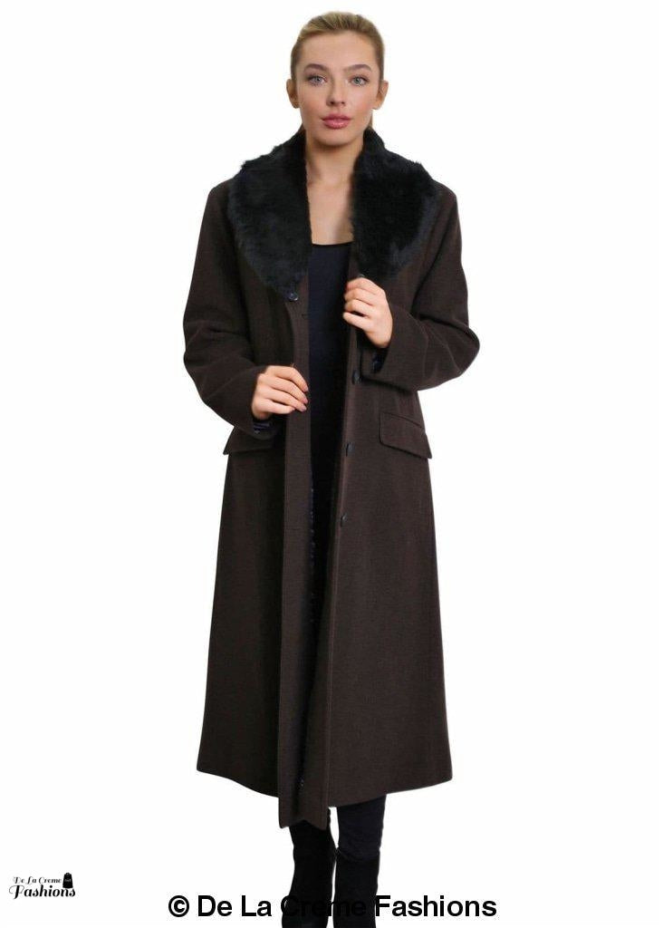 Oversized Faux Fur Collar Long Coat (642-FUR)