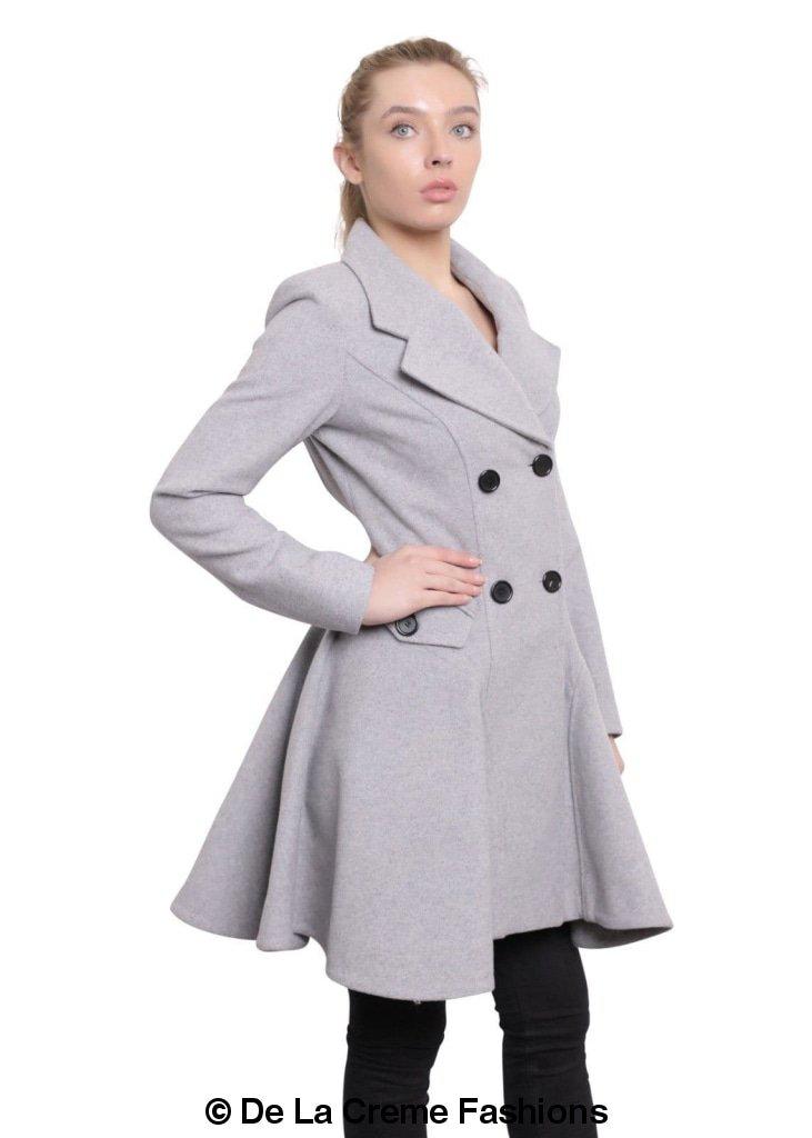 Wool Blend Fit And Flare Double Breasted Skater Coat (1102)