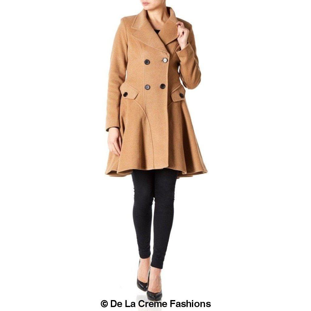Wool Blend Fit And Flare Double Breasted Skater Coat (1102)