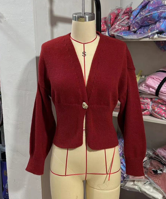 New V-neck Button Cardigan Fashion Knitted Sweater Top For Women