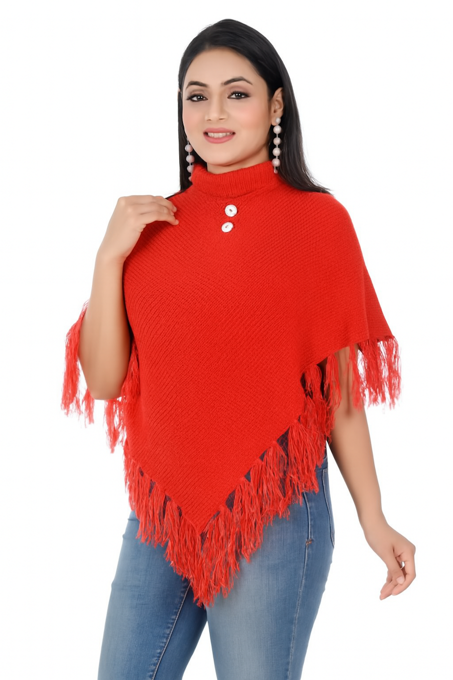 Women & Girls Poncho for winters | Beautiful design poncho-Red-03