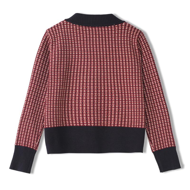 Red Plaid Cardigan Vintage Spring Women Short Sweater Coat Full O-Neck