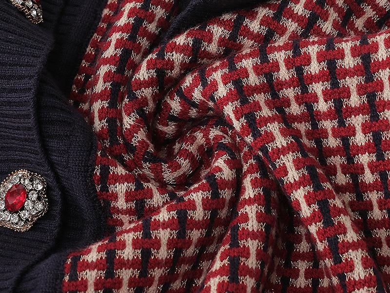 Red Plaid Cardigan Vintage Spring Women Short Sweater Coat Full O-Neck