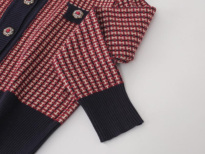 Red Plaid Cardigan Vintage Spring Women Short Sweater Coat Full O-Neck