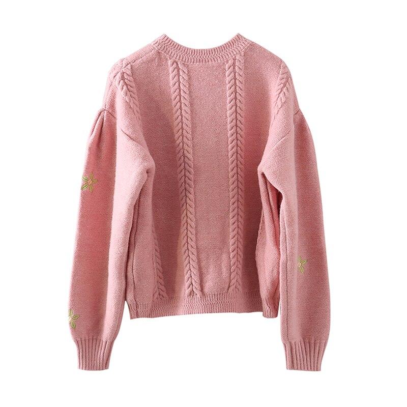 Preppy Style Floral Embroidery Knit Cardigans Sweater Women O Neck