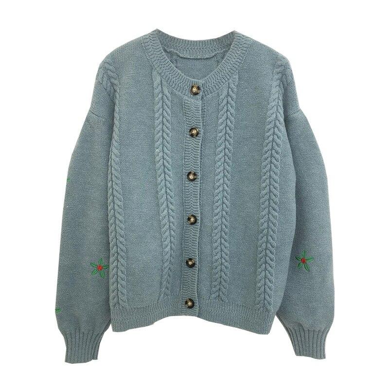 Preppy Style Floral Embroidery Knit Cardigans Sweater Women O Neck