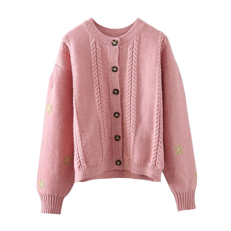 Preppy Style Floral Embroidery Knit Cardigans Sweater Women O Neck