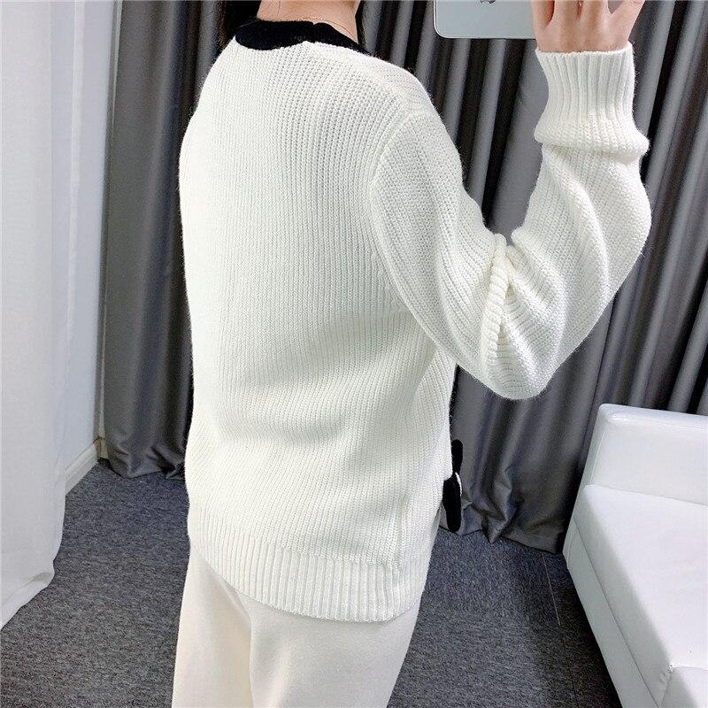 Women Cardigans Patchwork V-Neck Bow Loose Knitted Sweater Spring