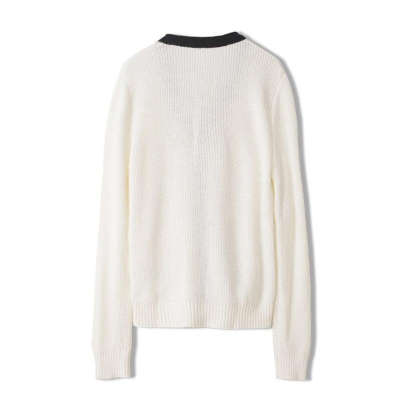 Women Cardigans Patchwork V-Neck Bow Loose Knitted Sweater Spring