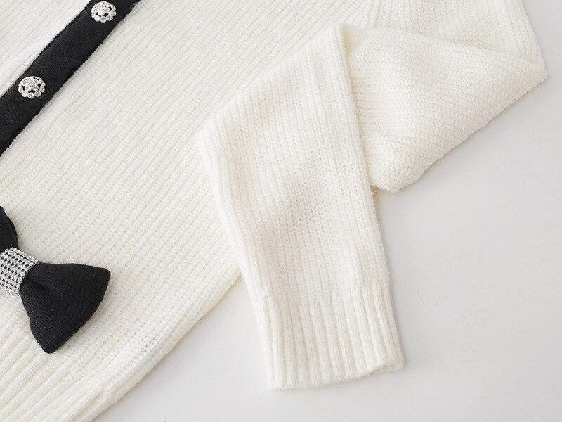 Women Cardigans Patchwork V-Neck Bow Loose Knitted Sweater Spring