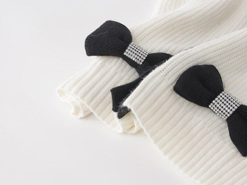 Women Cardigans Patchwork V-Neck Bow Loose Knitted Sweater Spring