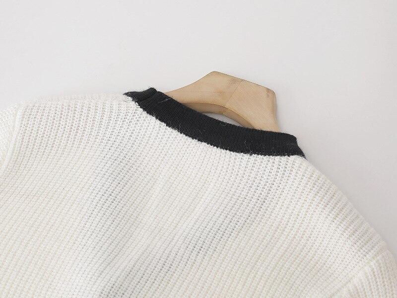 Women Cardigans Patchwork V-Neck Bow Loose Knitted Sweater Spring