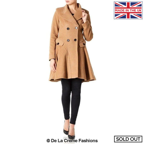 Wool Blend Fit And Flare Double Breasted Skater Coat (1102)